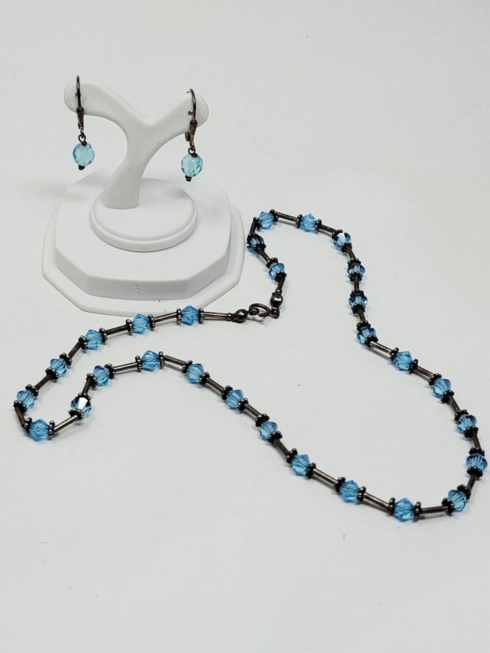 Sterling Silver 925 Blue Crystal Necklace & Earrings Lot **READ**